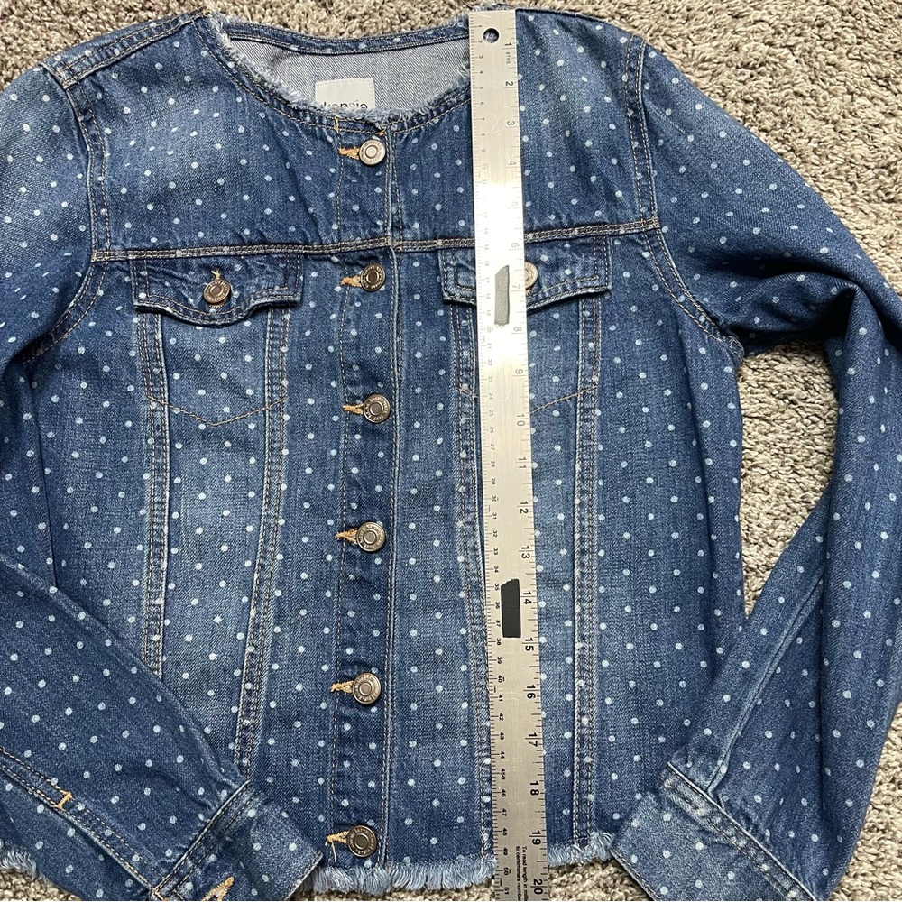 Kensie Jeans Polka Dot Cropped Raw Hem Denim Jacket Size S - Picture 10 of 13